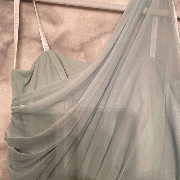 David’s Bridal Long Mesh Dress with One Shoulder - Picture 8 of 10